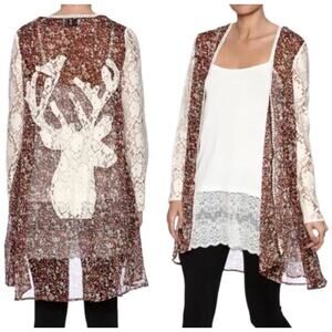 Judith March | Women's Sheer Floral Lace Deer Open Cardigan Kimono Sz S